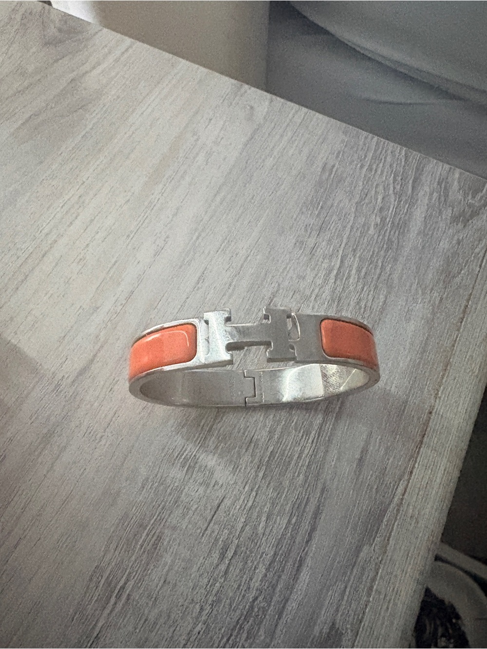 Hermes Silver Tone H Clic Clac Bracelet with Orange Enamel